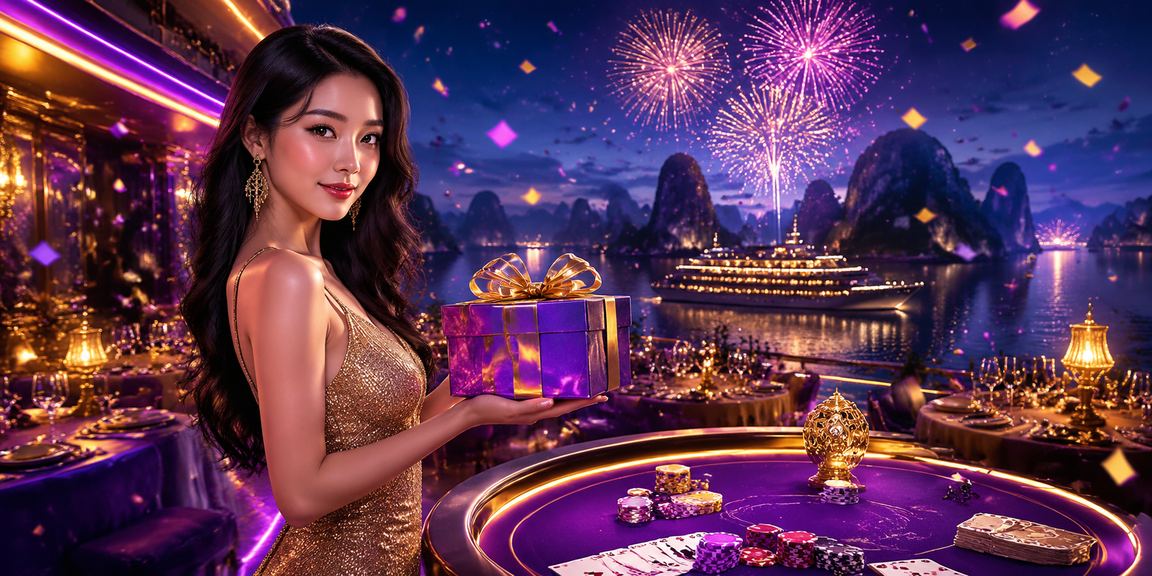 Người chơi tại vịnh Hạ Long trải nghiệm trò chơi bài ánh đèn neon trên thiết bị di động ban đêm