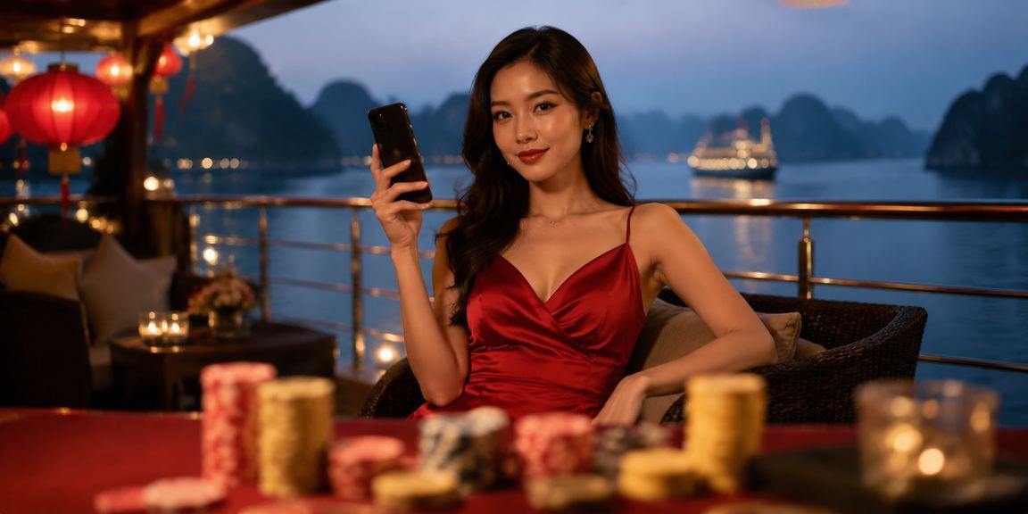 Người dùng tại vịnh Hạ Long trải nghiệm casino di động trong không khí lễ hội ven biển